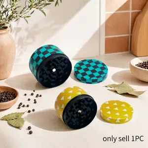 2 Inch 5cm Mini Manual Pepper Mill Peppercorn Dry Spice Grinder Geometric Checker Triangle Print Pattern Compact Kitchen Seasoning Tool Home Cooking Meal Prep