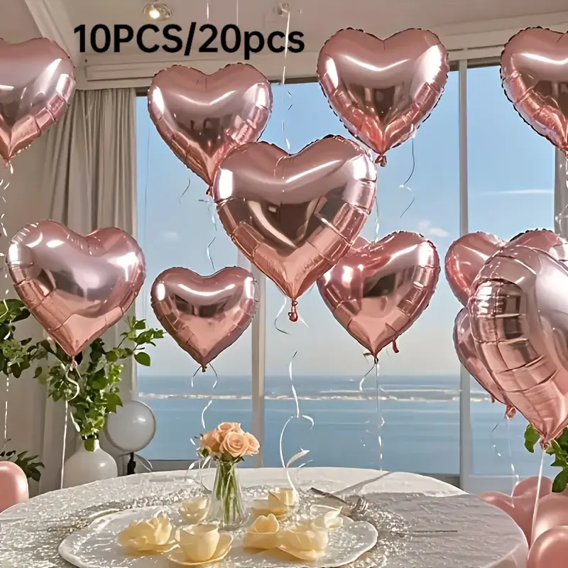 10/20Pcs Rose Gold Heart Foil Balloon Set, Decorations for Home Parties, Balloon Party Supplies, Birthdays, Anniversaries, Valentine's Day & Room Atmosphere Arrangement, Heart Shaped Balloons