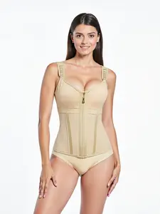 Skin Tone Zipper Waist Cincher Top, Wearable Shaping Vest, Tummy Control Slimming, Adjustable Straps, Daily Wear Fashion