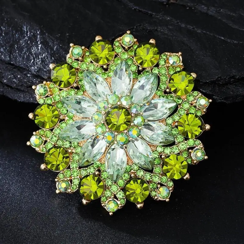 Luxury Green Rhinestone Sunflower Brooches for Women 4 Color Flower Plant Lapel Pins Party Jewelry Accessories