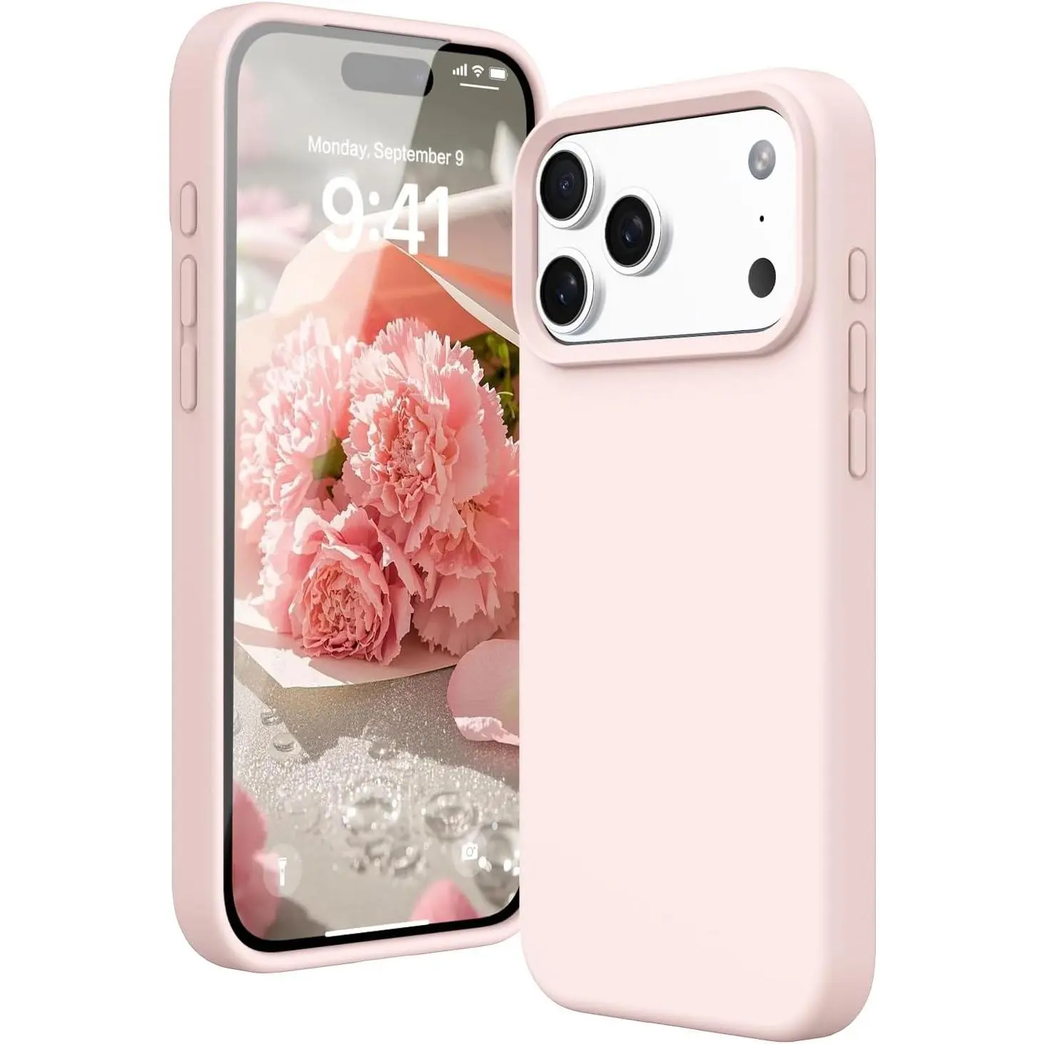 iPhone 17 Pro Max Silicone Case, Light Pink Slim Liquid Case with Soft Microfiber Lining, Non-Slip Grip, Qi Wireless Charging (No MagSafe) - Solid Protective Phone Accessory