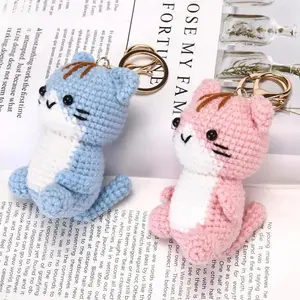 2 Pack Cute Crochet Cat Keychain Charms, Handmade Doll Bag Charm Pendant for Backpack & Purse Decoration, Portable Keychain Charms & Twillies