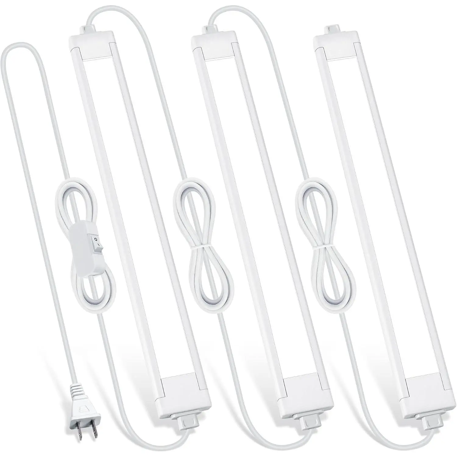 3 Pack Plug in Under Cabinet Lighting for Kitchen, 6500k Bright Under Counter Lights for Shelf/Workbench/Bookshelf/Over Sink, 14inch Linkable 110V LED Light Bar