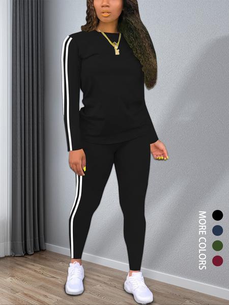 Women's Striped Print Long Sleeve Top & Pants Two-piece Set, Casual Fashion Cozy Round Neck Top & Trousers for Daily Outdoor Wear, Ladies Clothes for Spring