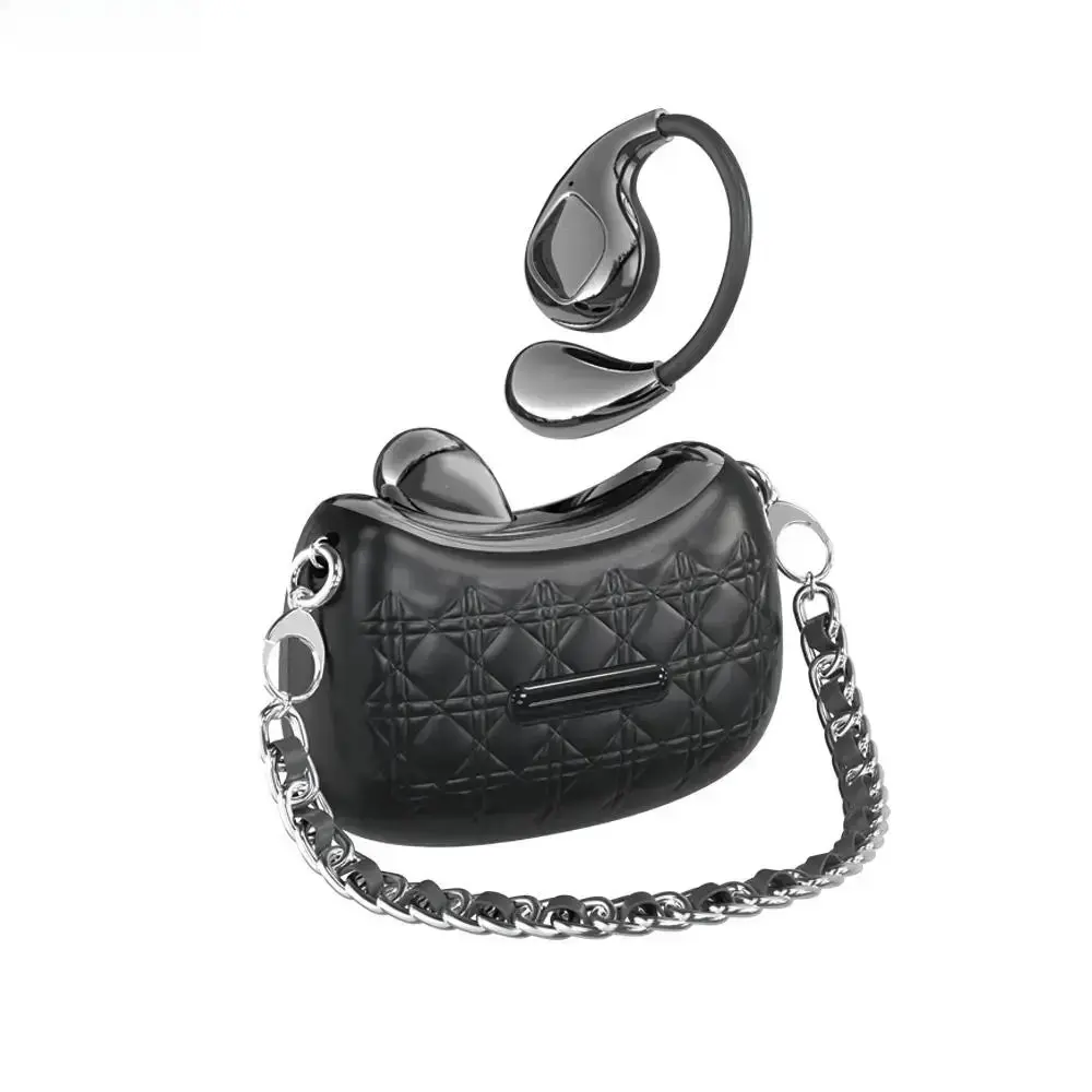 2026 New Luxury Metal Detachable Open-Ear Clip-On Wireless Bluetooth Headphones with Bag-Style Charging Case & Chain, HIFI Audio, 25H Battery Life, Sports Headset for iPhone & Samsung Devices (Running, Gym)