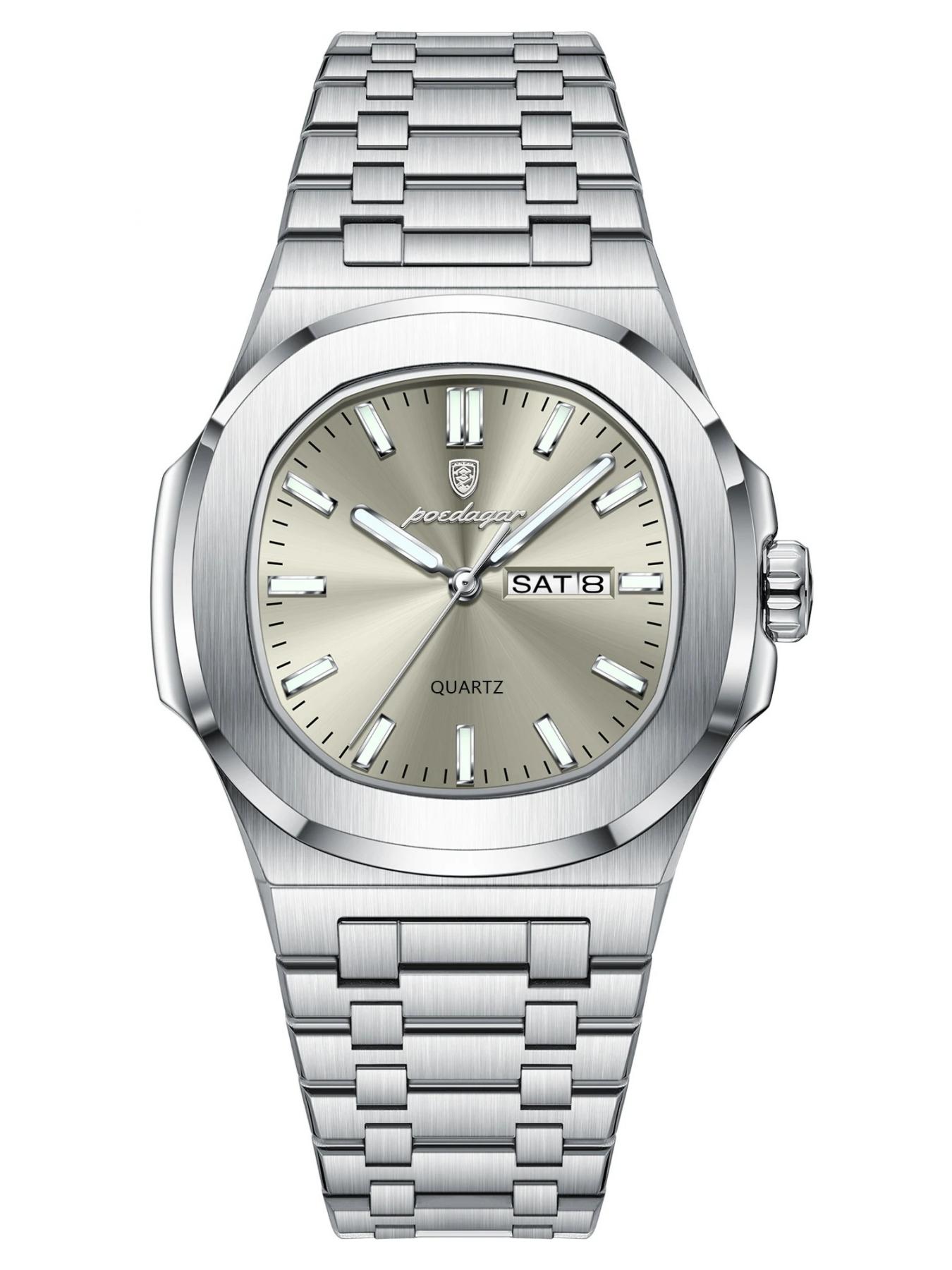 Men's Business Fashion Waterproof Luminous Dial Analog Quartz Watch, Stainless Steel Watches, Fashion Watch for Party, Daily Clothing Decor, Trendy All-match & Exquisite Watch for Birthday Gift with Box