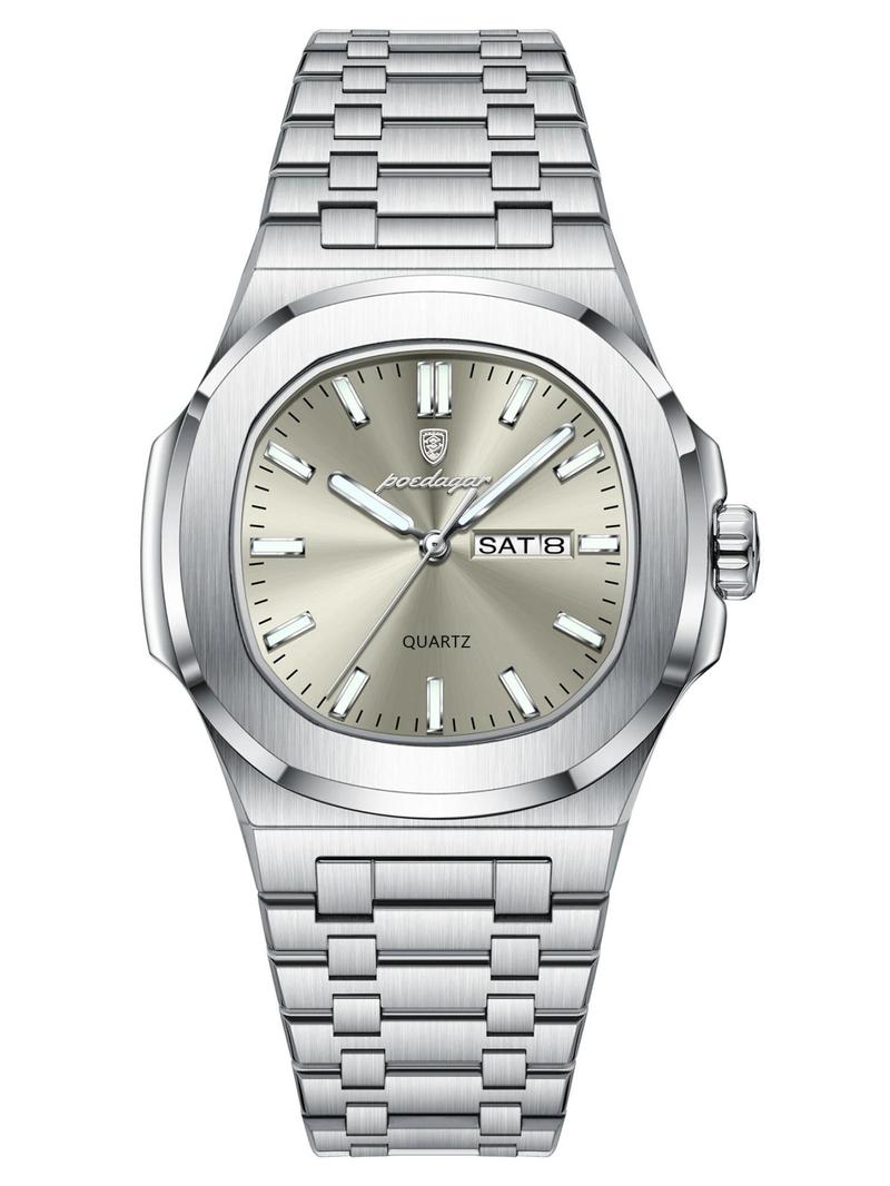 Men's Business Fashion Waterproof Luminous Dial Analog Quartz Watch, Stainless Steel Watches, Fashion Watch for Party, Daily Clothing Decor, Trendy All-match & Exquisite Watch for Birthday Gift with Box