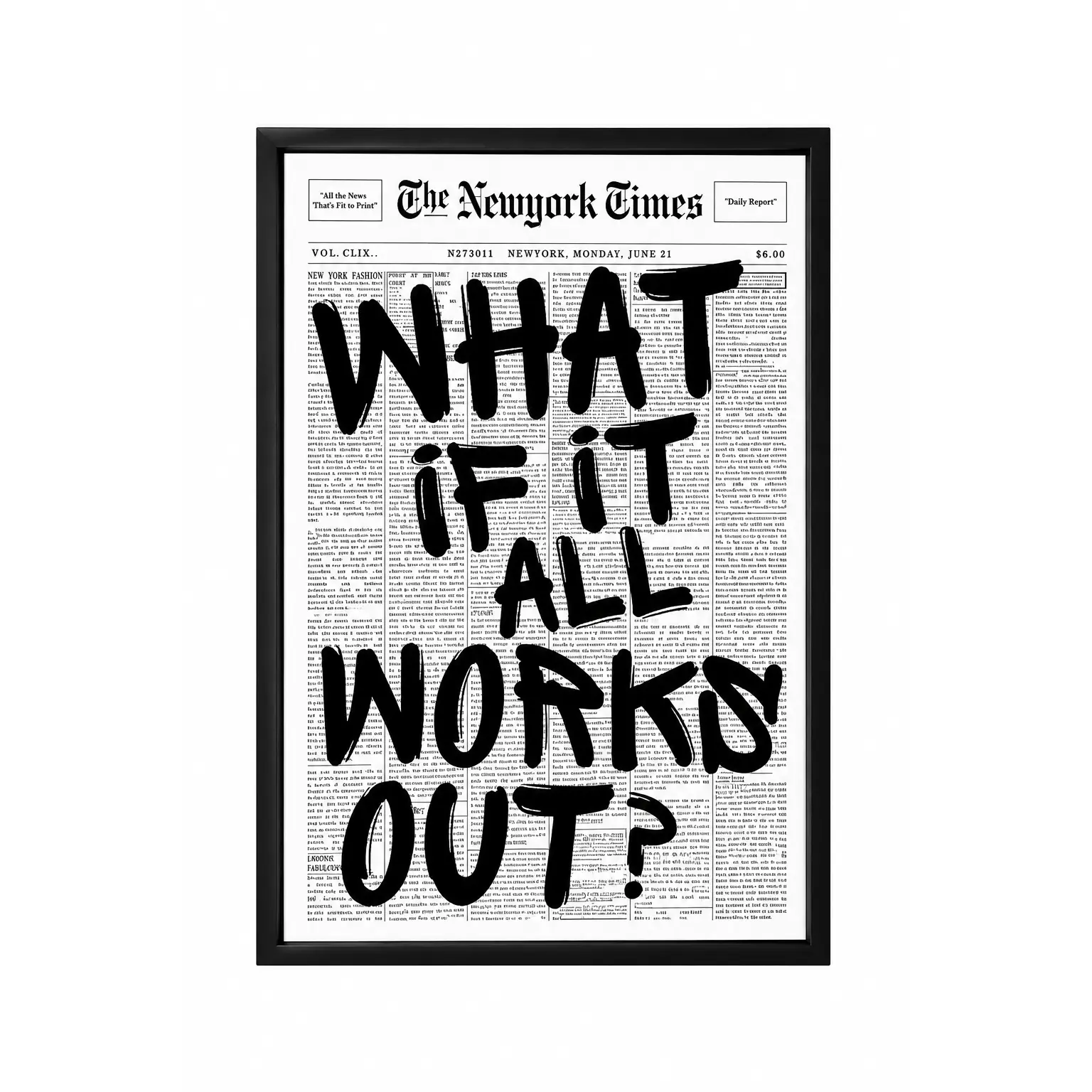 Retro Black And White Newspaper Poster What If It All Works Out Canvas Wall Art Positive Affirming Quote Minimalist Prints Painting For Home Bedroom Dorm Wall Decor