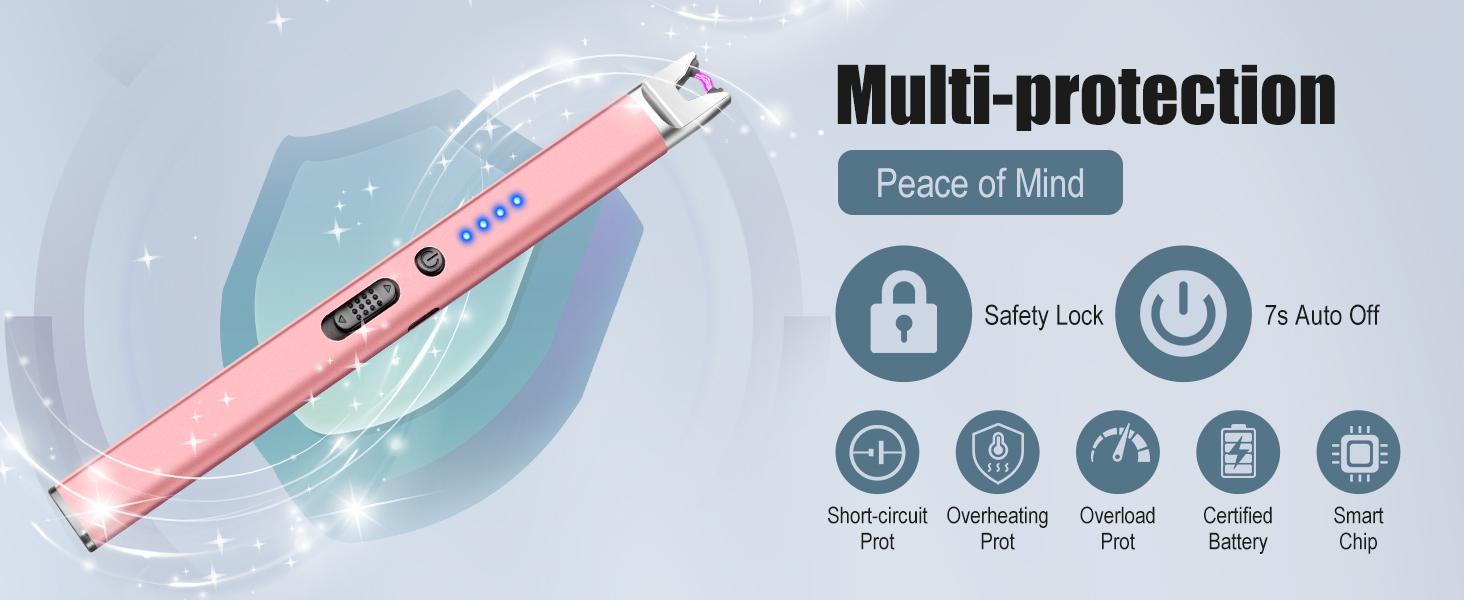 3 Pack Electric Candle Lighter USB Rechargeable Arc Lighter with Safety Lock, Windproof Flameless Plasma Long Matches Lighters for Candle, Grill, BBQ, Camping, Gas Stoves (Black,Pink,Blue)