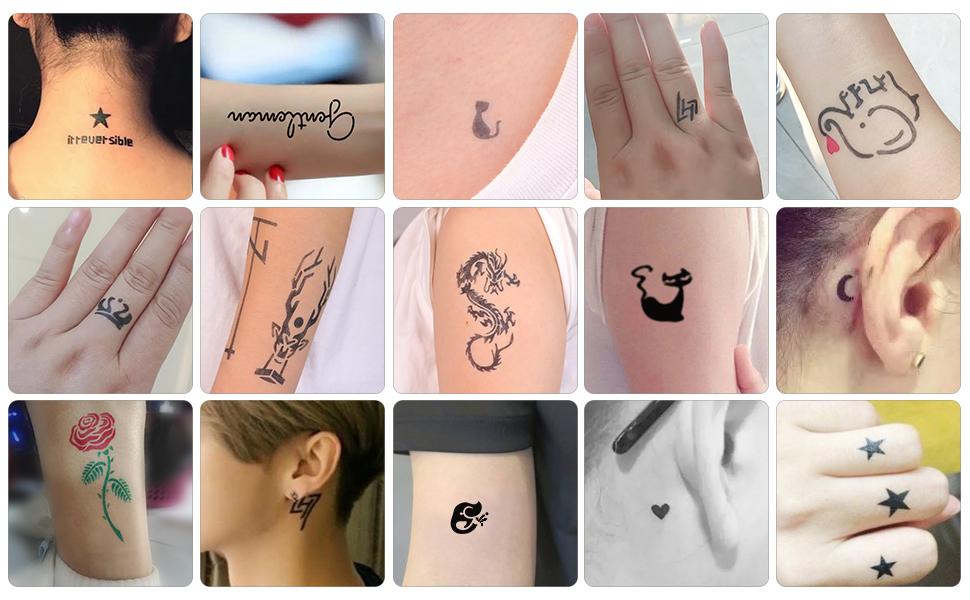 Temporary Tattoo Kit 8 Bottles Color Temporary DIY Tattoo Ink,105 Pcs Stencils Kit for Body Paint Fake Tattoos for Kids&Women (Black,Red,Green,Blue,Yellow,Purple,Brown,Orange) Water Proof Cosmetic