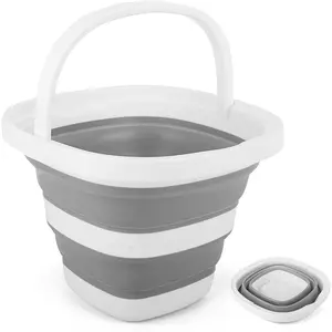 Collapsible 5L Foldable Bucket with Handle, Portable Wash Basin Storage Bin Ice Tub for Car Wash Cleaning Fishing Beach Camping Outdoor Kitchen RV Accessories