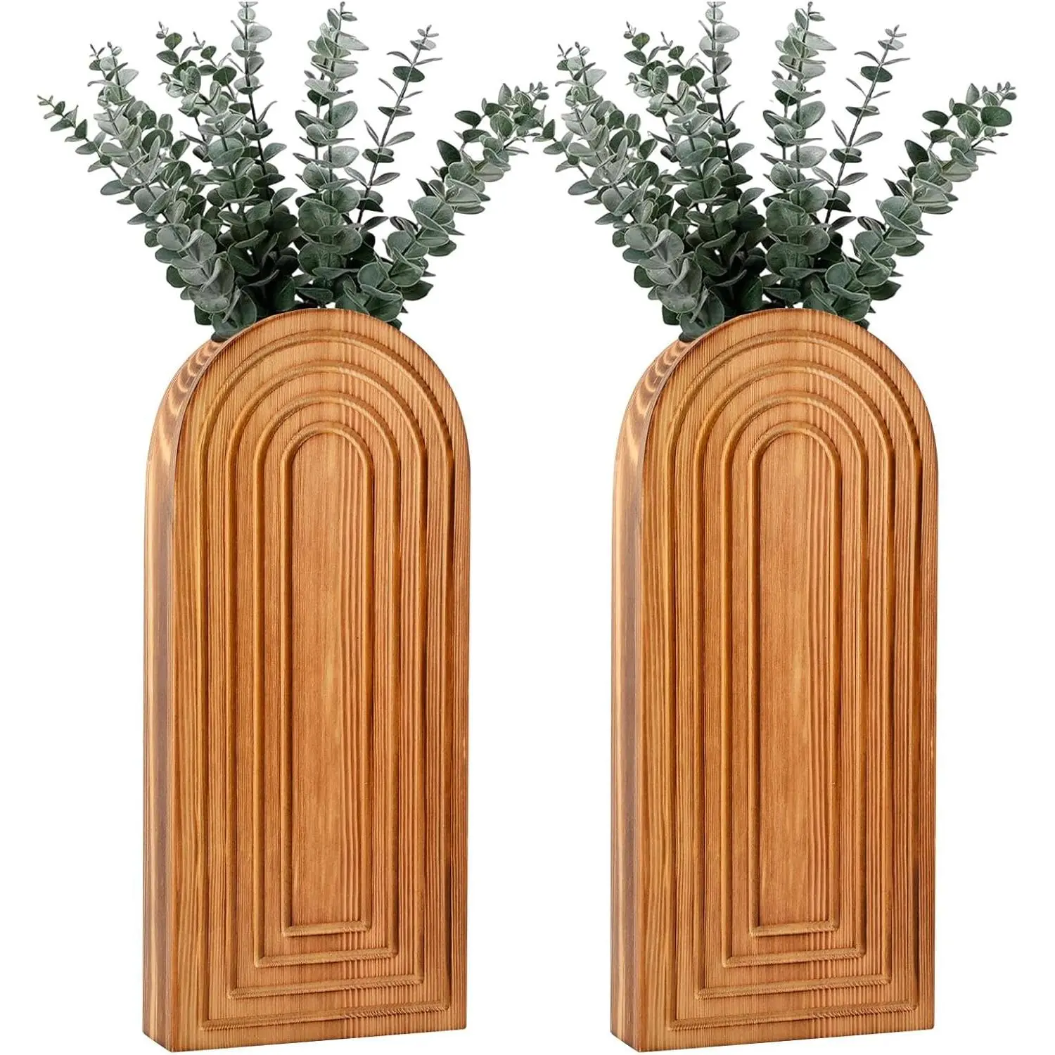 2-Piece Wooden Wall-Mounted Dried Flower Vases - Boho Hanging Planters with Invisible Nails, Minimalist Modern Farmhouse Home Decor, Gift for Living Room, Bedroom