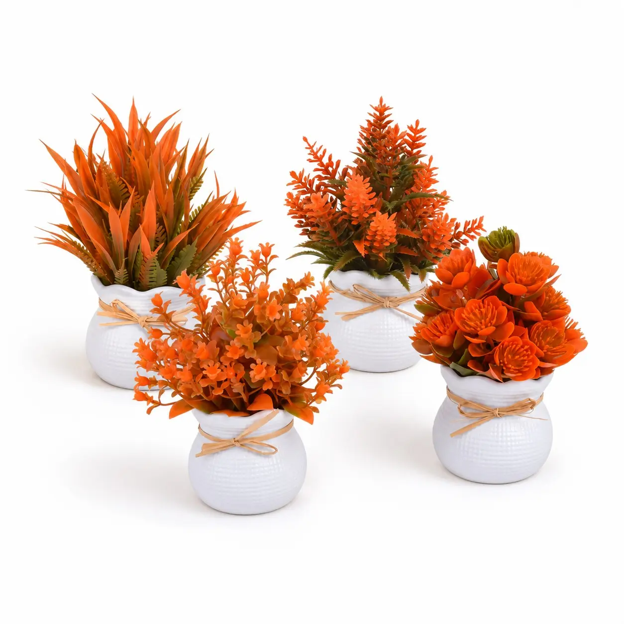 4pcs Autumn Artificial Plant Pots, Series Fall Desktop Decor, Low Maintenance Fake Flowers, Thanksgiving Halloween Decoration