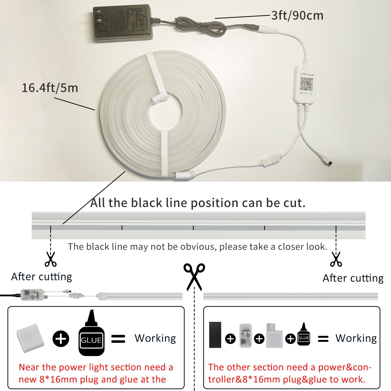 RGB LED Strip Light, 16.4ft Waterproof LED Light Strip with Remote Control & APP Control, Decorative Light for Bedroom, Living Room, Party, Festival