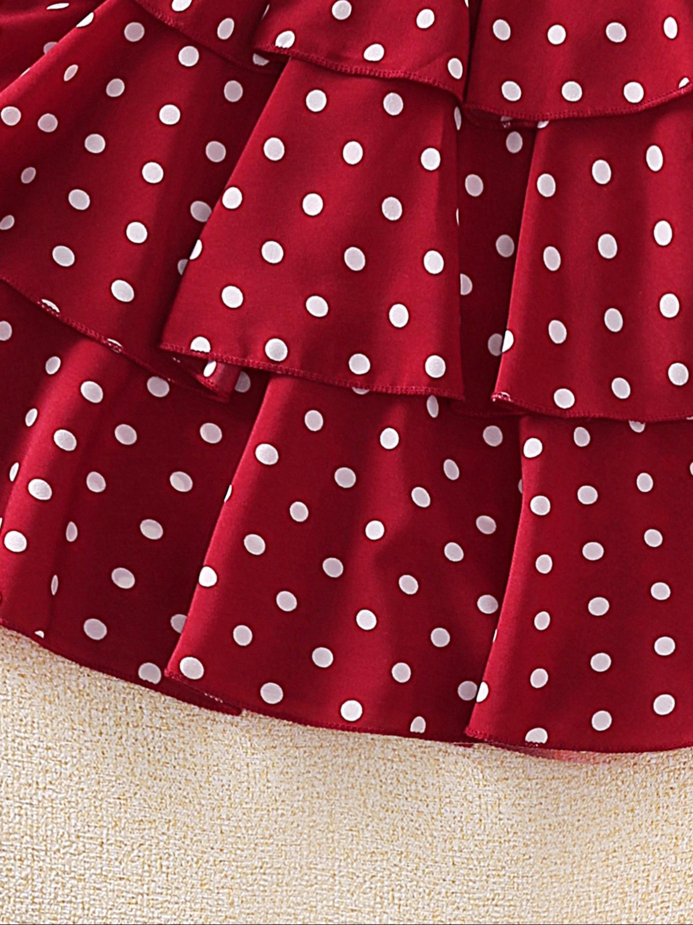 Girls' Polka Dot Halter Ruffle Hem Dress with Layered Design, Elastic Waist Summer Fashion, Casual Wear for Beach Vacation, Summer Clothes Dress