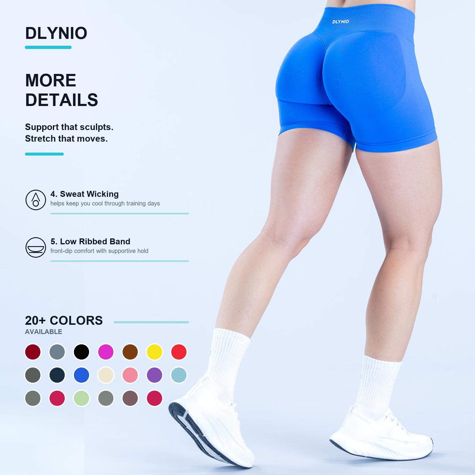 Dlynio Women's Seamless Impact Gym Shorts (4.5in) - Ribbed Waist, Glute Contour, Sculpting Booty Lifting Shorts for Training & Activewear