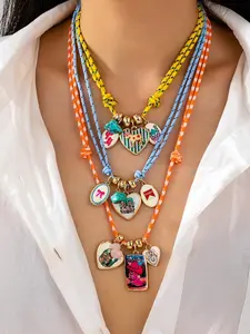 3Pcs Western Cowgirl Themed Layered Necklace Set - Multicolor Braided Cord Necklaces with Enamel Turquoise & Cowboy Boots Charms, Boho Country Statement Jewelry for Women