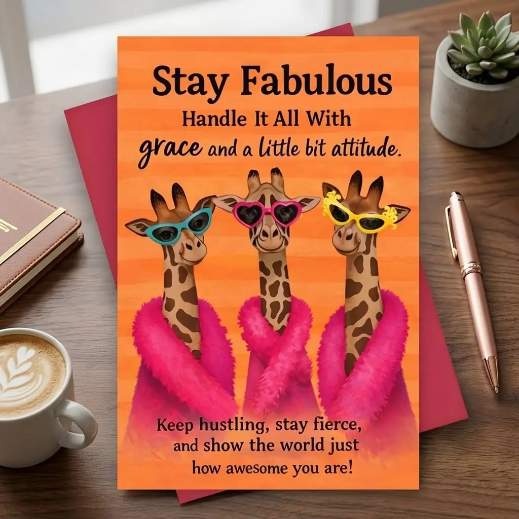 Funny Giraffe Greeting Card with Envelope, Perfect for Friends, Sisters, Colleagues, Birthdays, Office Motivation, Flat Card Design