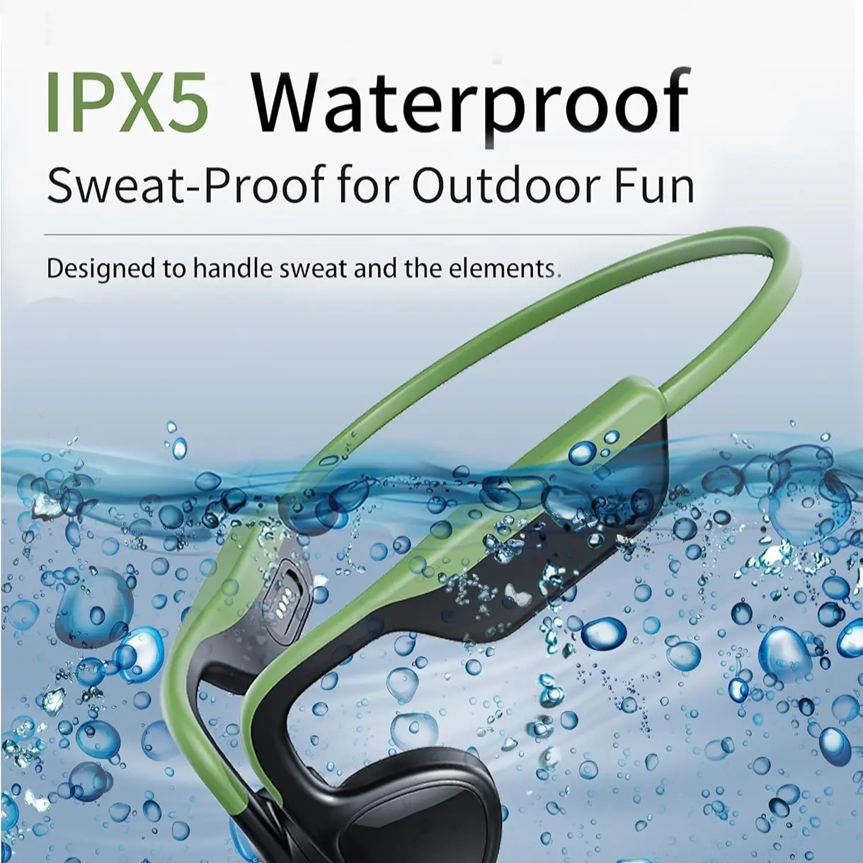 Sprise X19 Bone Conduction Bluetooth Wireless Headphones, Conduction Earphone, Ipx5 Sweatproof, 3D Stereo Sound Audio, Noise Cancelling, Long Battery Life, Chargeable for Cycling, Cable, Waterproof Headphones