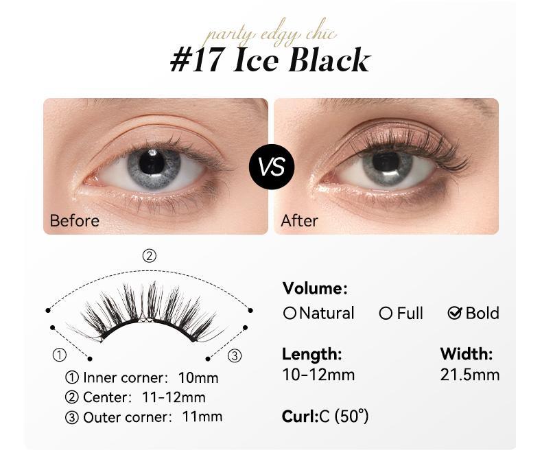 Wosado Soft Magnetic Eyelashes #17 Ice Black All-in-One Box, Reusable, Glue-Free, Waterproof, Lightweight, Natural Style Makeup Cosmetic