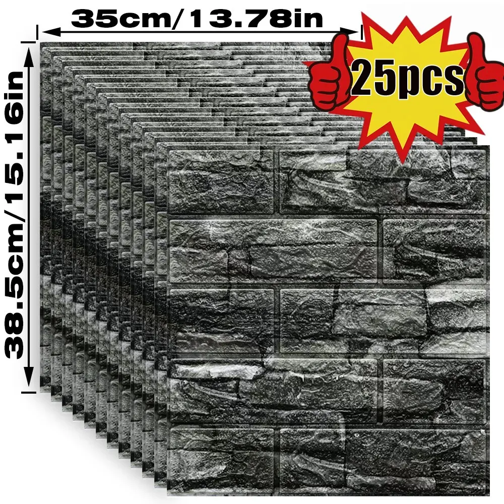 25pcs 3D Brick Pattern Wall Stickers, Self-Adhesive Soft Wall Decals, Easy Clean, Tear off Without Trace, Cuttable, for Kitchen Living Room Bathroom Hallway, Kitchen Wallpaper Peel and Stick, Removable Wallpaper