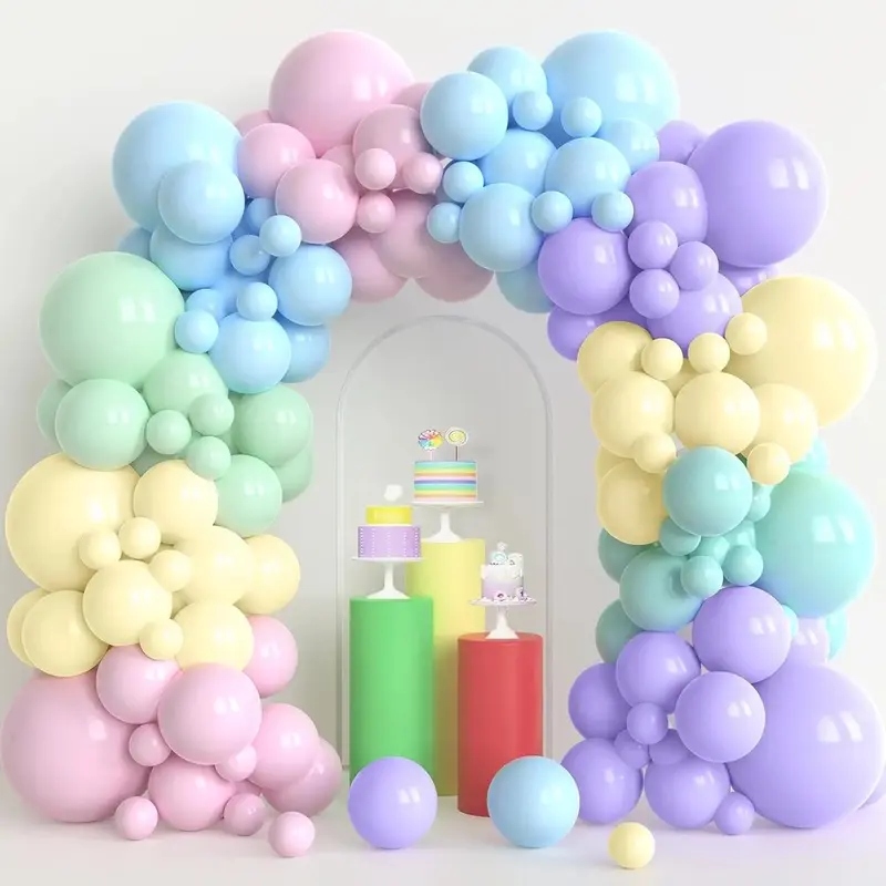 Pastel Macaron Colorful Natural Latex Balloon Garland Arch Kit (120-Pack) with Arch Shape & Balloon Strips, Easy-to-Assemble Unicorn Party Decor for Baby Shower, Birthday Celebrations, Rainbow Mix