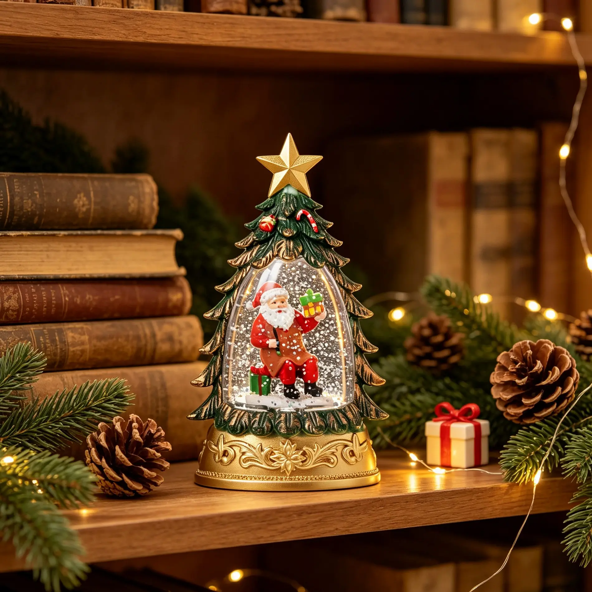Glowing Snowfall Christmas Crystal Ball Music Box, Rotating Christmas Tree Desk Ornament, Battery-Powered Holiday Decor, Kids' Christmas Gift