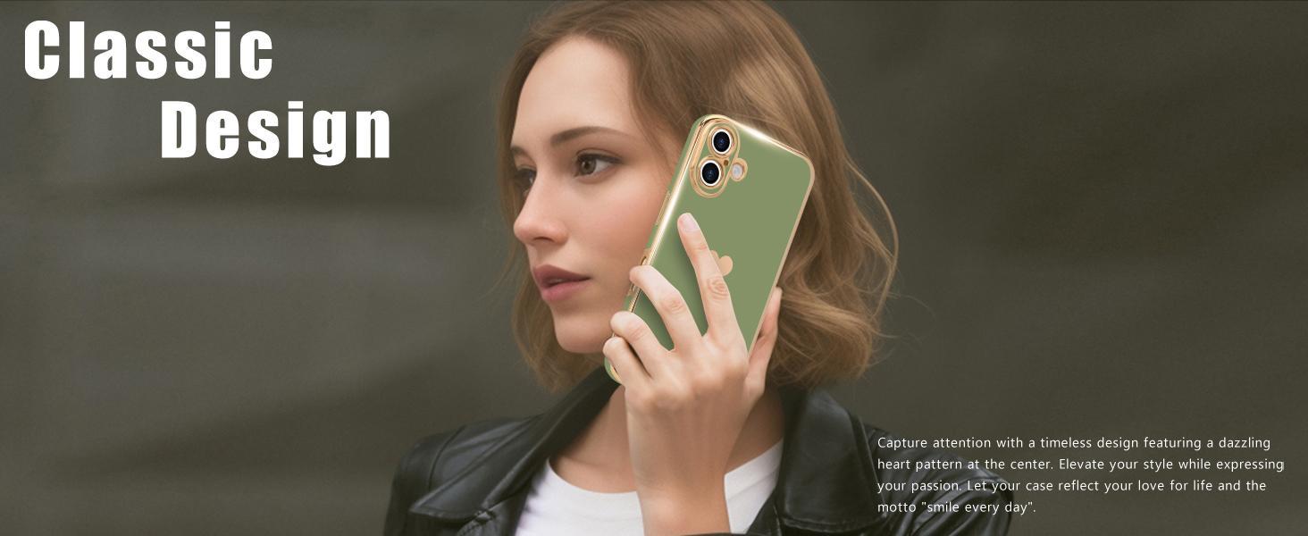 Teageo Compatible with iPhone 16 Case for Girl Women Cute Love-Heart Luxury Bling Plating Soft Back Cover Raised Camera Protection Bumper Silicone Shockproof Phone Case for iPhone 16, Pearl Aqua