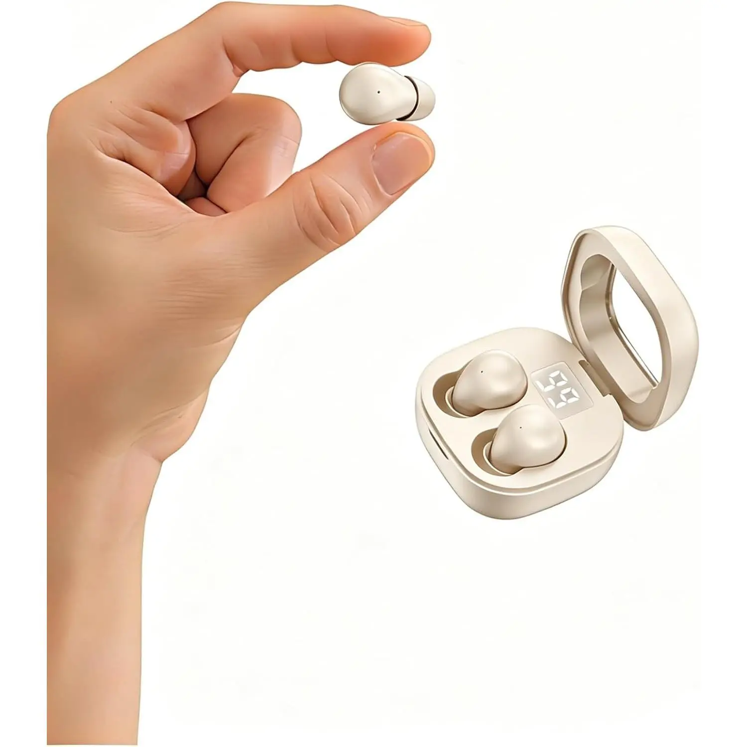 Mini Invisible Wireless Earbuds for Small Ear Canals, Low Profile Hidden Sleep Earbuds, IPX5 Waterproof Bluetooth Headphones for Work, Side Sleep & Daily Use (Beige)Gift