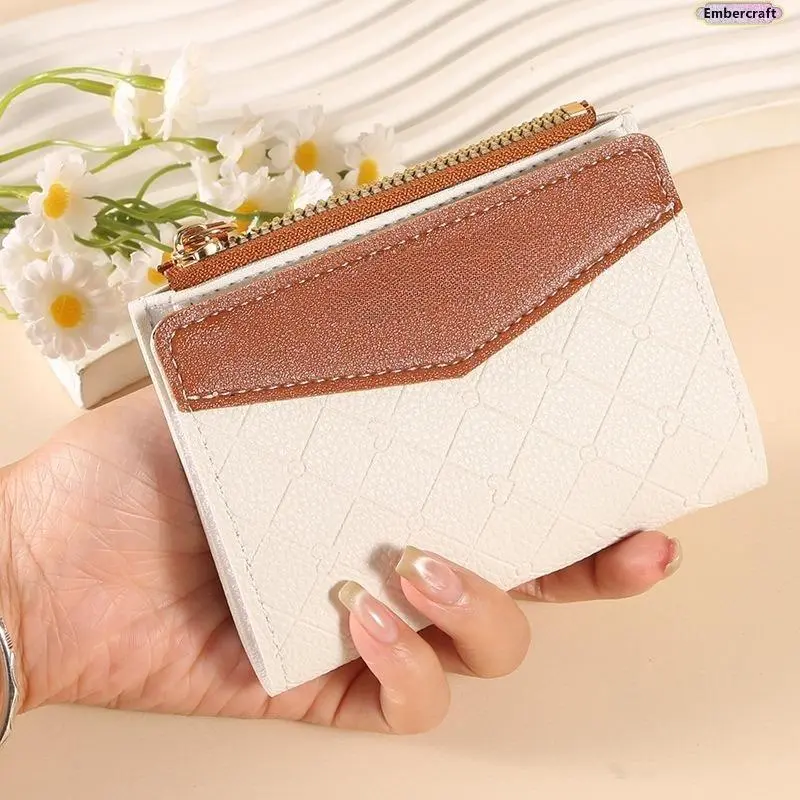 Women's Classic Plaid Color-Block Wallet, Slim Zipper Card Organizer and Coin Purse with Secure Slots, Lightweight for Students and Daily Use, Fashionable Card Holder