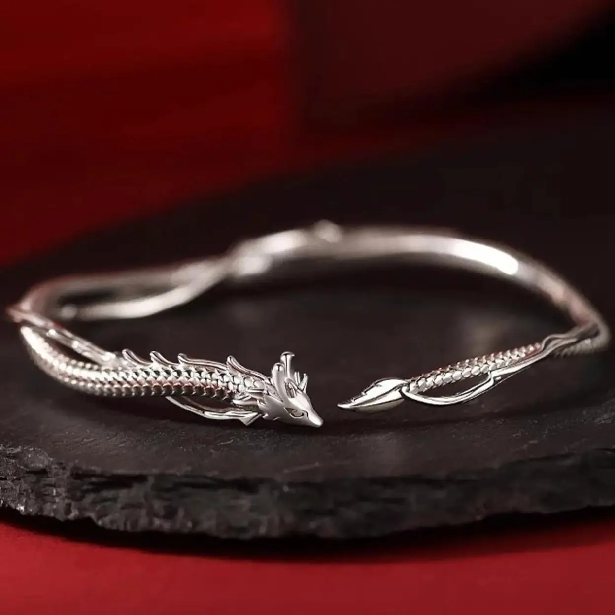 Vintage Dragon Open Bangle, Adjustable Minimalist Bracelet, Unique Creative Fashion Jewelry, Versatile Accessory for Women Daily Commute