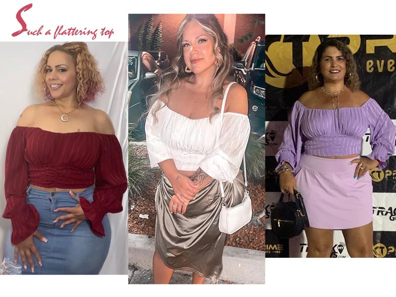 Danedvi Womens Elegant Off The Shoulder Puff Sleeve Blouse Summer Chiffon Slim Fit Party Crop Top streetwear  women Shirts Casual