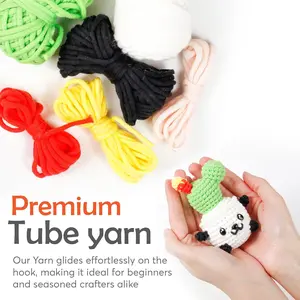 A-URA Learn to Crochet Kit for Beginners Kids and Adults, Premium Pattern Sunflower Beginner Crochet Kits with Easy Tube Yarn & Step-by-Step Video Tutorials (Panda Cactus Crochet Kits)