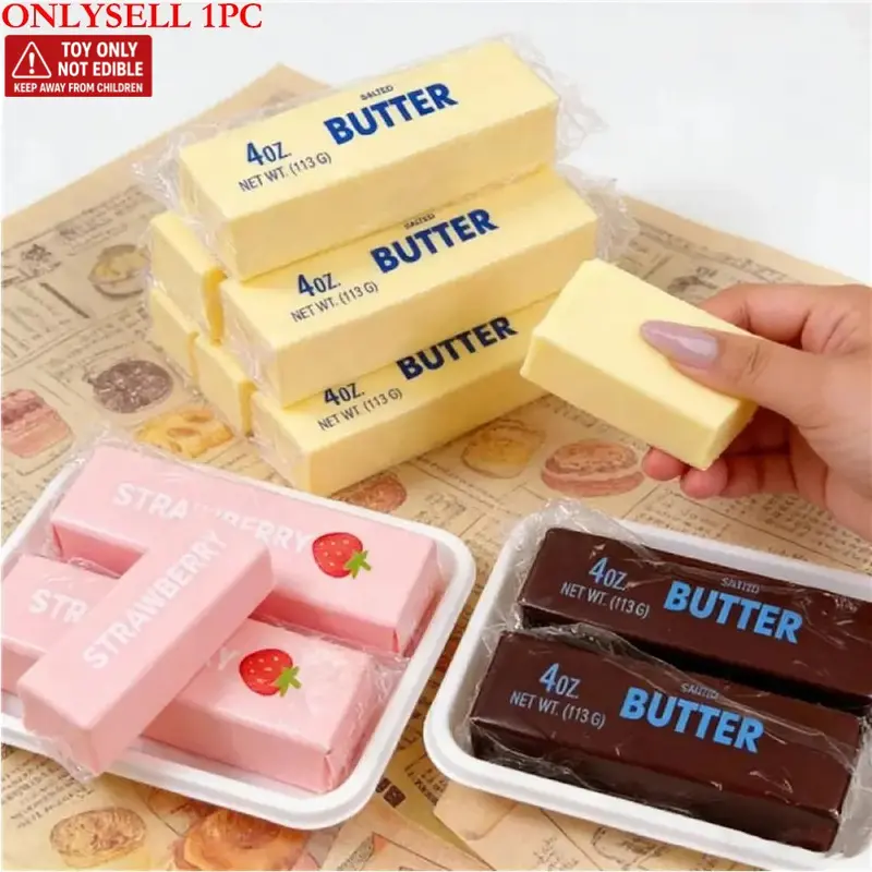 Super Soft Butter-Shaped Slow-Rising Squeeze Toy, Sticky Butter Stick Squishy Realistic Food Stress-Relief Model, Kawaii Squishy, Decompression Squishy, Slow Rising Squishies, Party Gift with Milk Scent, Cute Squishies