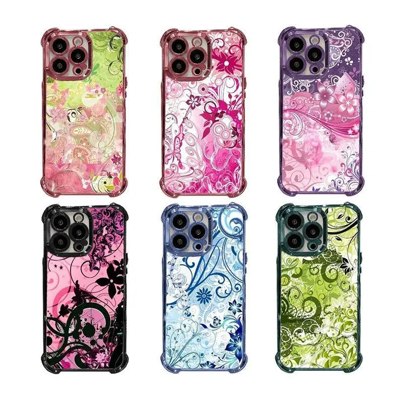 Y2K Floral Swirl Phone Case,2000s Aesthetic durable phone Cover,for iPhone 17 16 15 14 13 12 11 8 7 for Samsung Series,TPU Shockproof Four Corner Anti-Fall Phone Case,Transparent Electroplated Protective Cover,perfect gift for girl