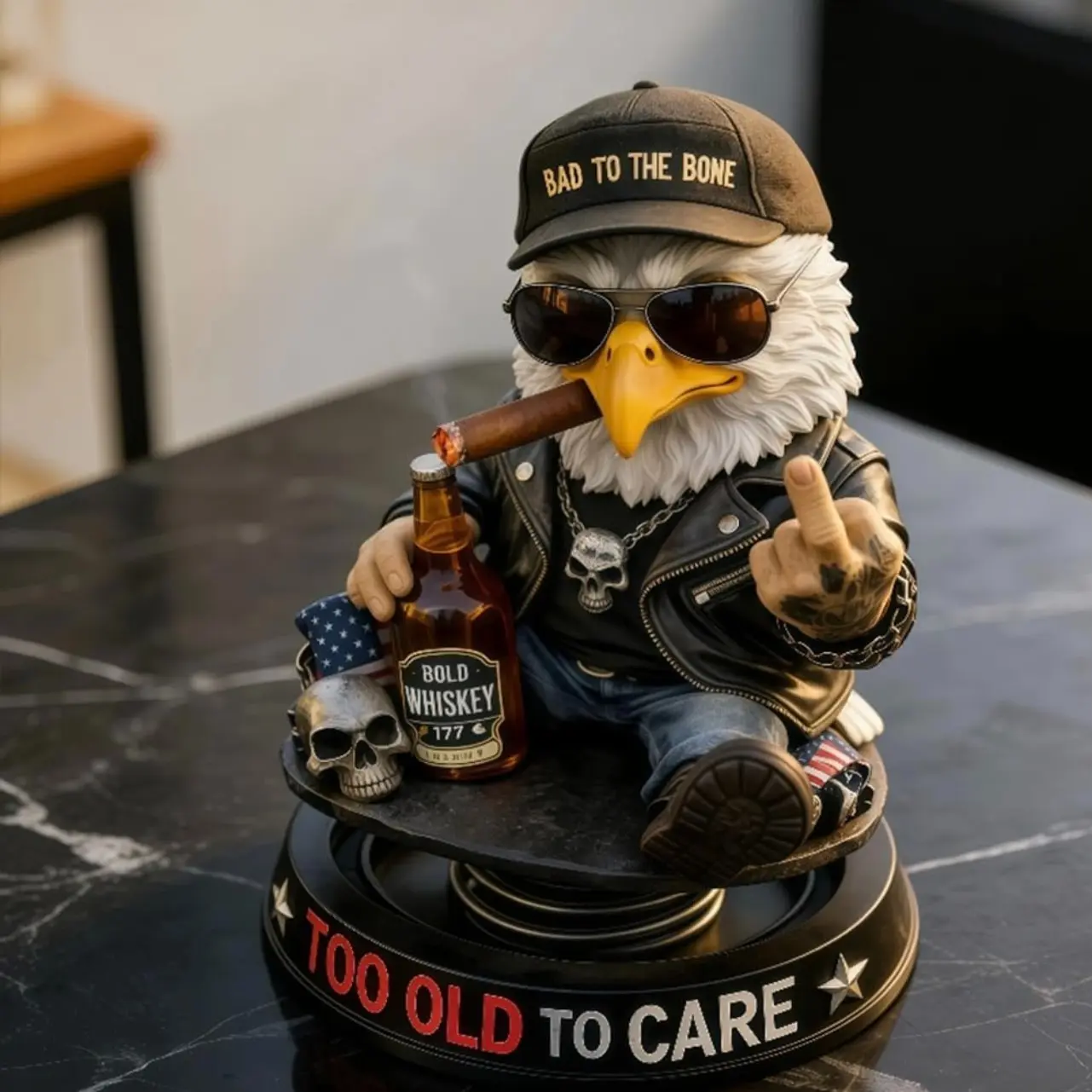 Funny Car Ornament 'too Old to Care' Rebel Eagle Bobblehead, Bouncing Figurine for Bikers, Drivers, Dads, Veterans, Cars, Trucks, Desks, Car Decor, Car Decor Gift