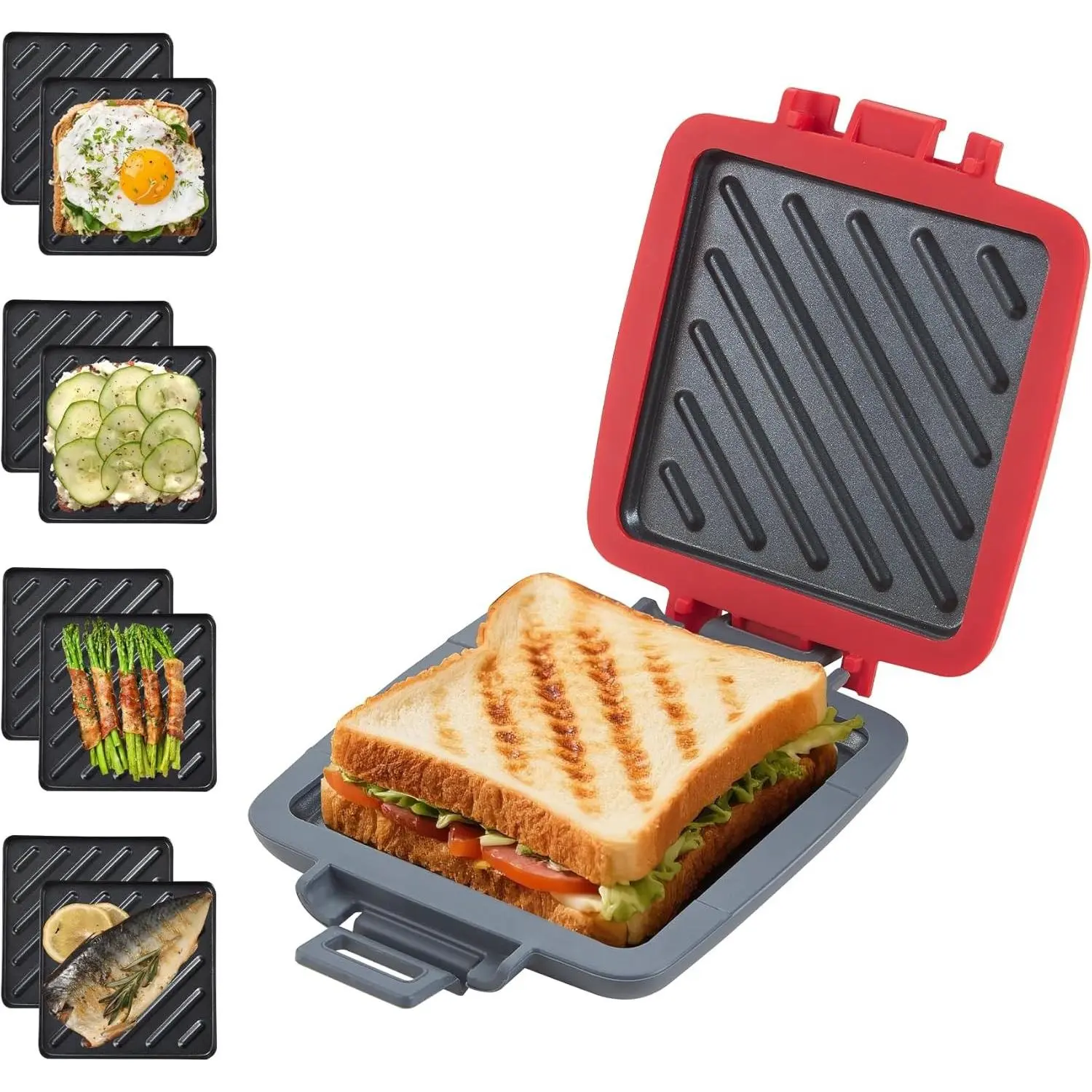 Microwave Toastie Sandwich Maker, Snack Maker & Panini Press, Removable Non-Stick Plates, Silicone Microwavable Cookware, Heatwave Technology for house cooking&baking, Red