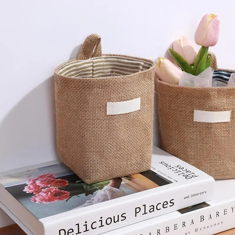 Natural Linen Mini Compact Lightweight Hanging Storage Bag for Students - Dorm Bunk Bedside Organizer Pouch for Phone & Small Sundries, Over Door Caddy