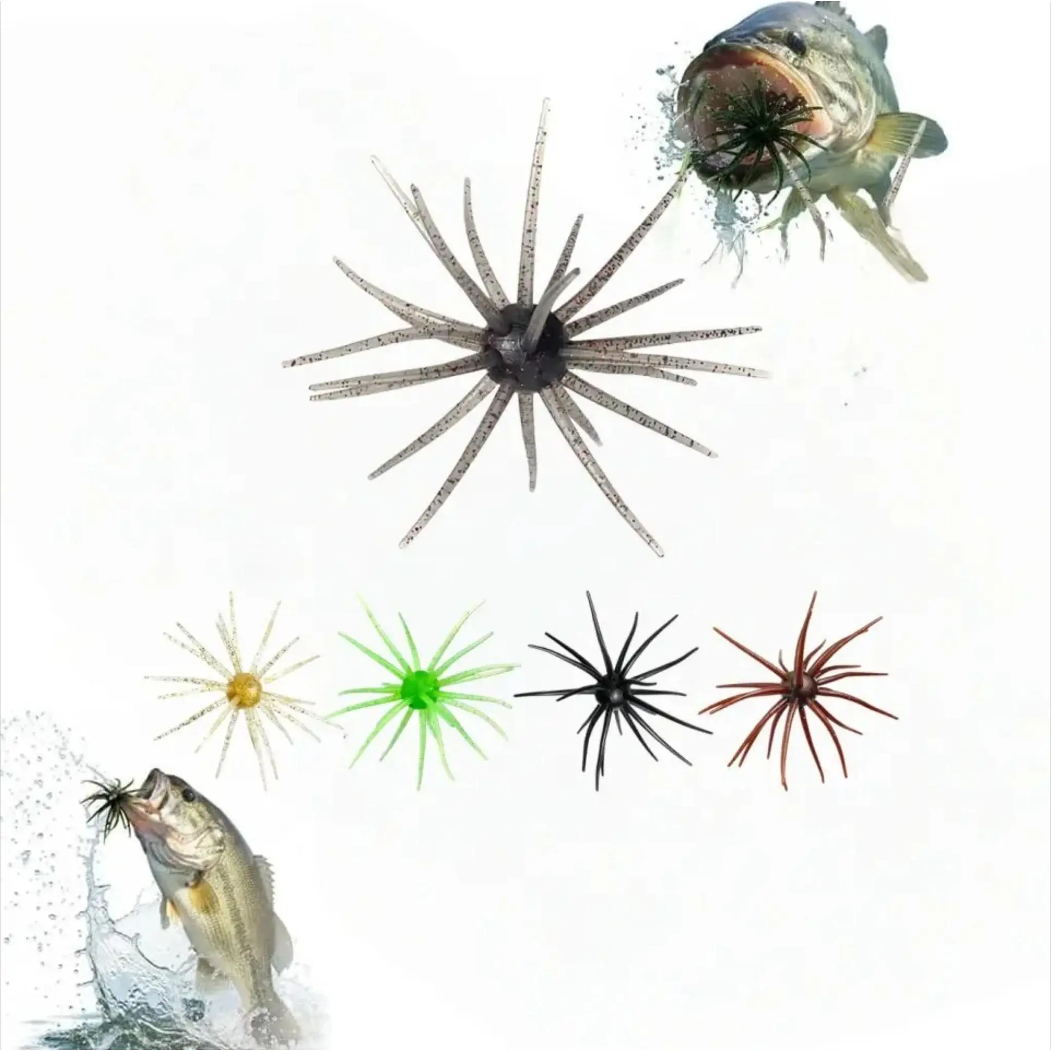 Soft Artificial Fishing Equipment Lures Set - 8cm Realistic Look Simulation Sea Urchin Bait, Soft Worms, Breath Motion Water Balloon Floats for Multi-Species Bass, Mandarin Fish