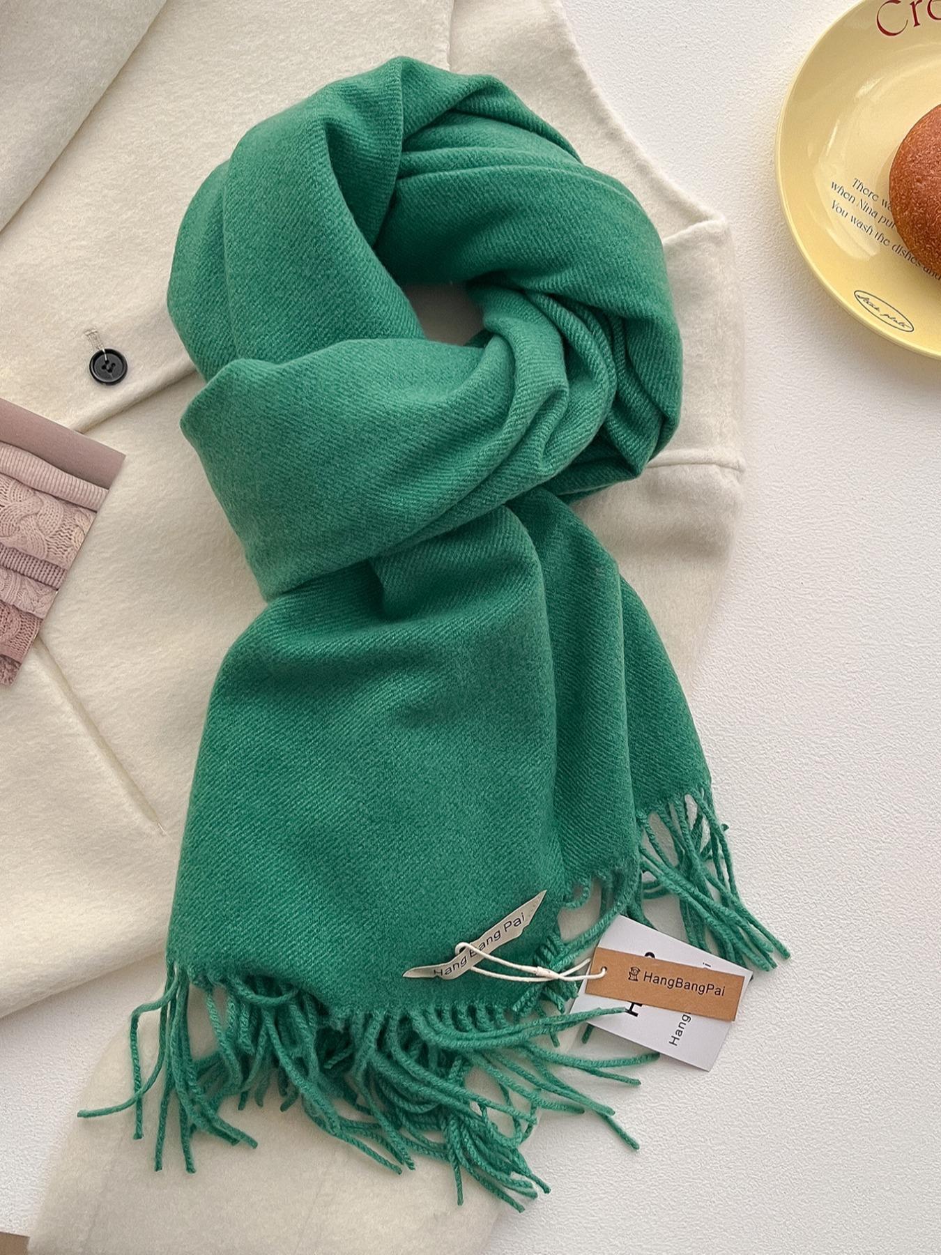 Solid Color Fringe Trim Design Scarf, Casual Soft Warm Shawl for Daily Wear, Fashion Accessories for Women & Girls