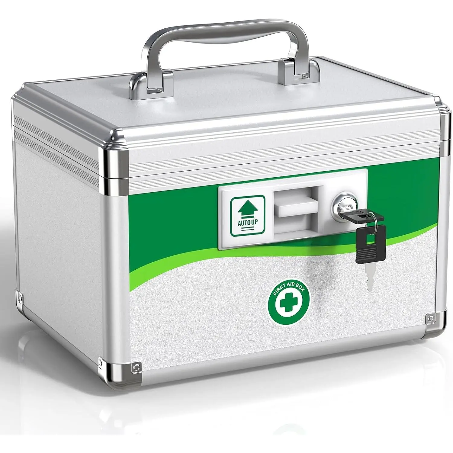 Child-Safe Metal Medicine Lock Box with Keys & Strap, 10x6.9x6.9in Adjustable Aluminum Organiser, Sturdy Frame, Anti-Slip Base, Removable ABS Tray, Rust-Proof Handle, Reinforced Edges (Ideal for Home/Bathroom Use, Great Gift Option)