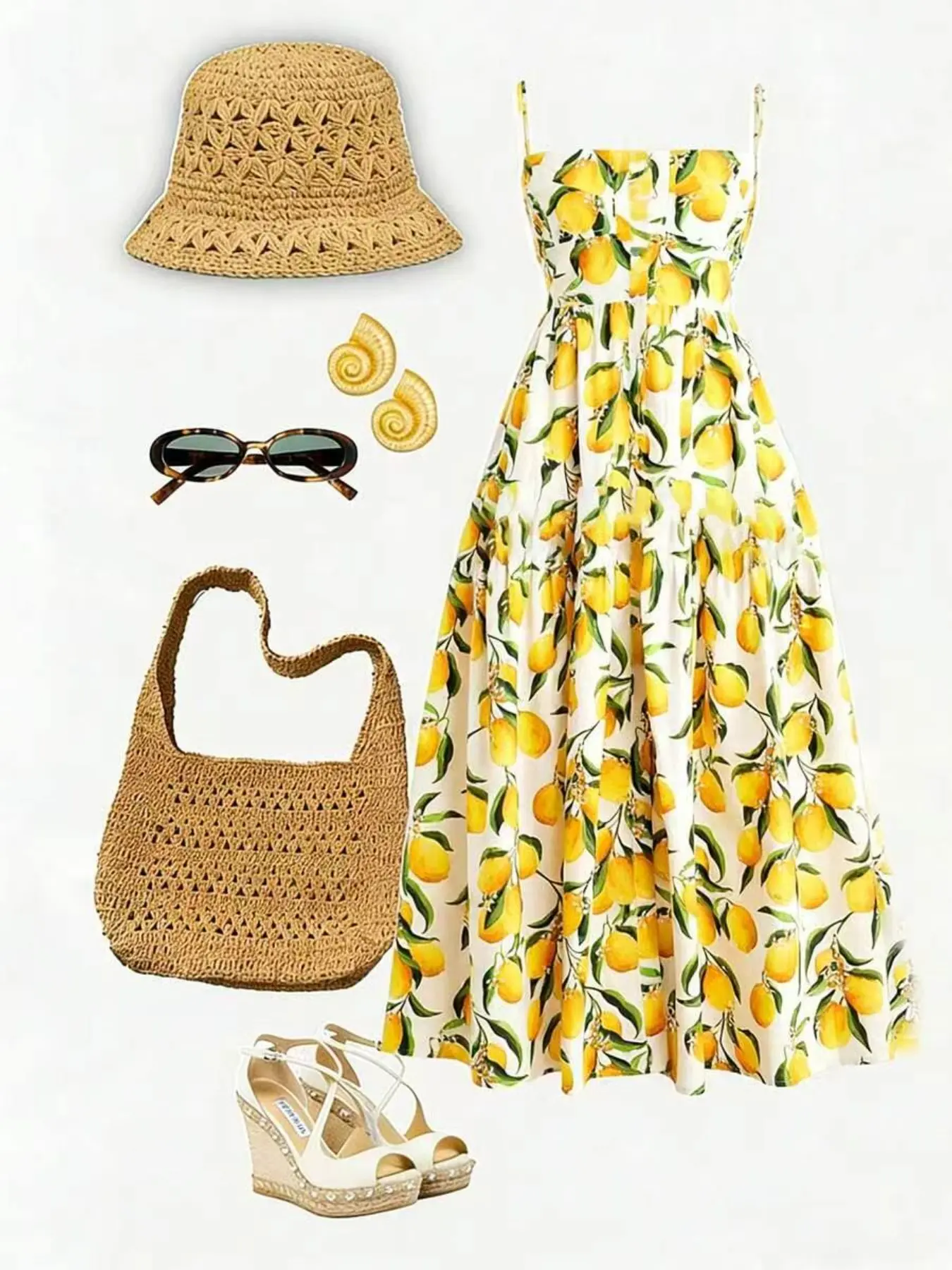 Women's Casual Lemon Print Sleeveless Vacation Dress, Beachwear Dress, Beachy Style Dress, Comfortable and Stylish Summer, Perfect for Beach and Leisure Wear