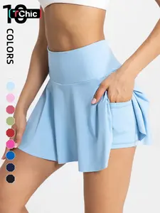 Women's Pleated Tennis Skirt with Shorts, 2-In-1 Running Sports Skirt Set, Yoga Mini Skirt with Side Pockets, Comfortable Fit for Gym