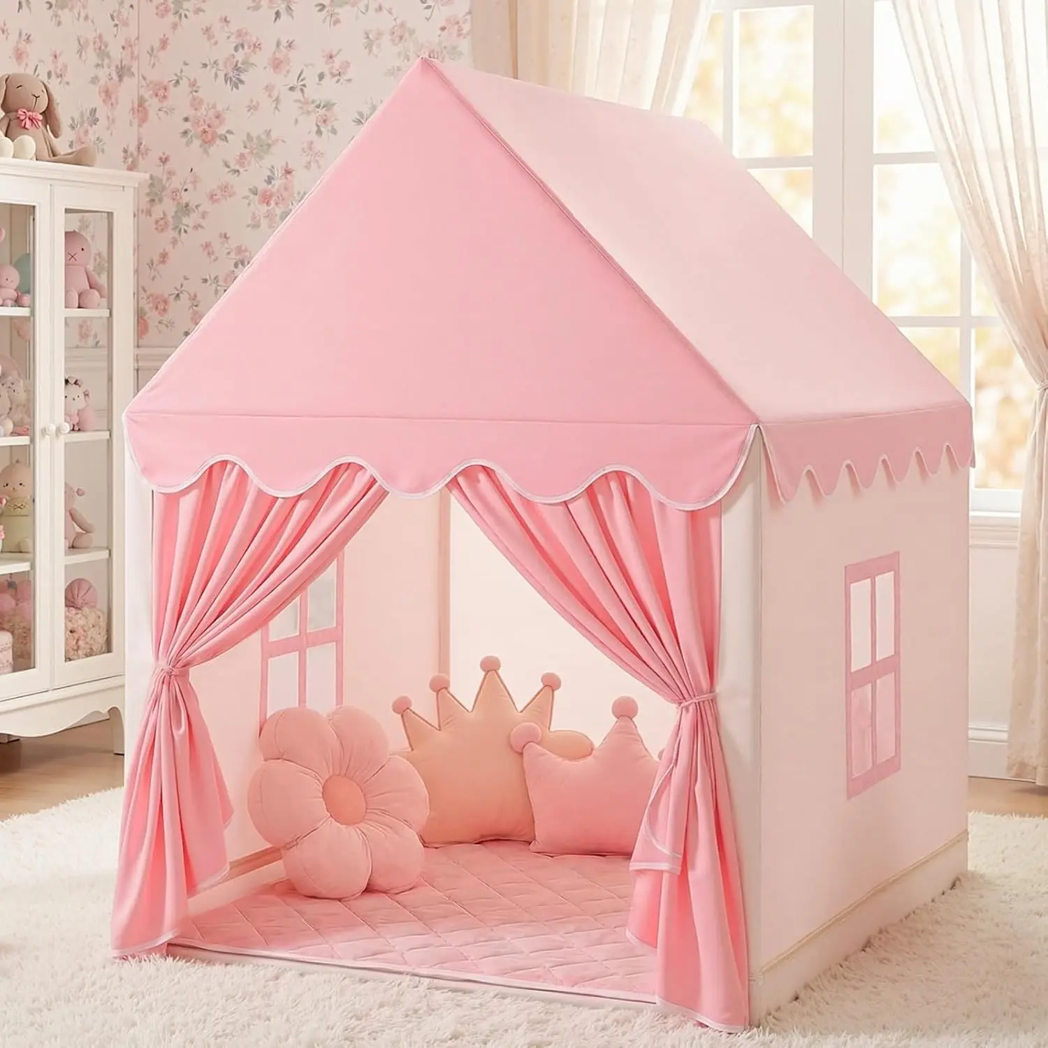 Fairy Castle Tent, Alloy Frame Reinforced, Large Foldable Pretend Play Tent, Indoor Playhouse for Girls Boys 3+ Years, Birthday Gift