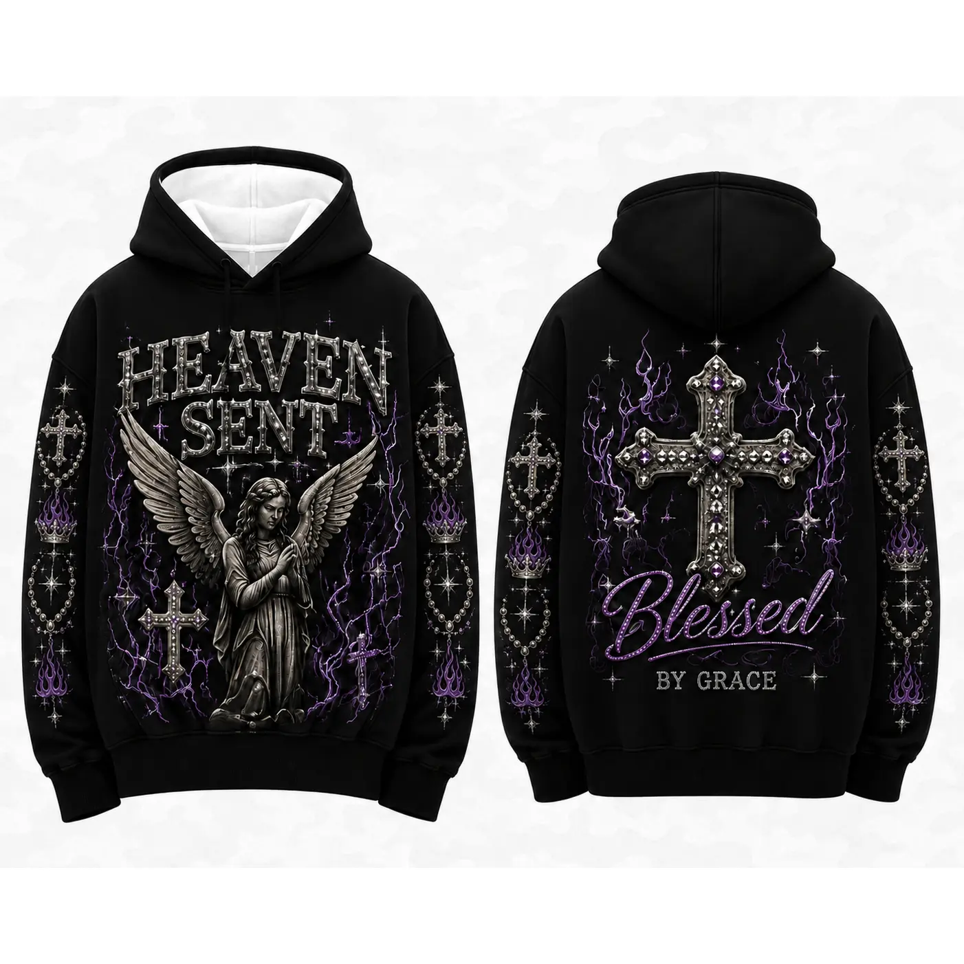 3D All‑Over‑Print Pullover Hoodie, Gothic Cross Gold Chain Graphic Sweatshirt, Unisex Religious Streetwear Casual Top#GothicStreetHoodie#ReligiousGraphicTop#3DPrintHoodie#BlessedStreetWear