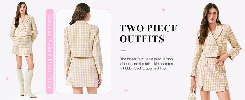 Danedvi Womens Cropped Tweed Blazer Sets 2 Piece Outfits and Mini Skirt Sets Business Casual Suits