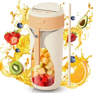 Portable Blender Cup- 450ml Multi-Function Blender with Ice-Crushing,Strong Cutting Power with 6 Blades, BPA Free, USB-C Rechargeable,Fruit Veggie Juicer Cup for Home, Sport, Office, Camping (Orange)