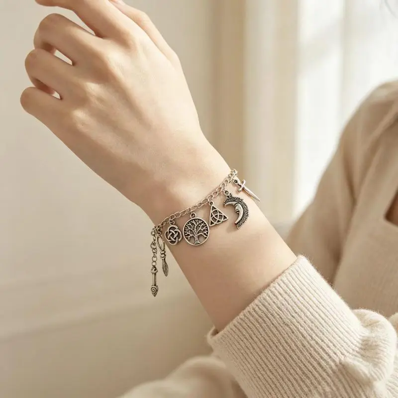 Vintage Tree of Life Bracelets for Women Bohemian Sun Moon Star Owl Acorn Pine Cone Charms Chain Yoga Chakra Bracelet Fashion Jewelry