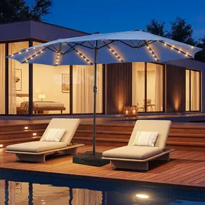 Aoxun 15ft Patio Umbrella with Base Included, Outdoor Double-Sided Rectangular Umbrella with Crank Handle & Ventilation, Large Standing Umbrella for Pool, Deck, Lawn, Backyard & Beach,outdoorfurnitureset