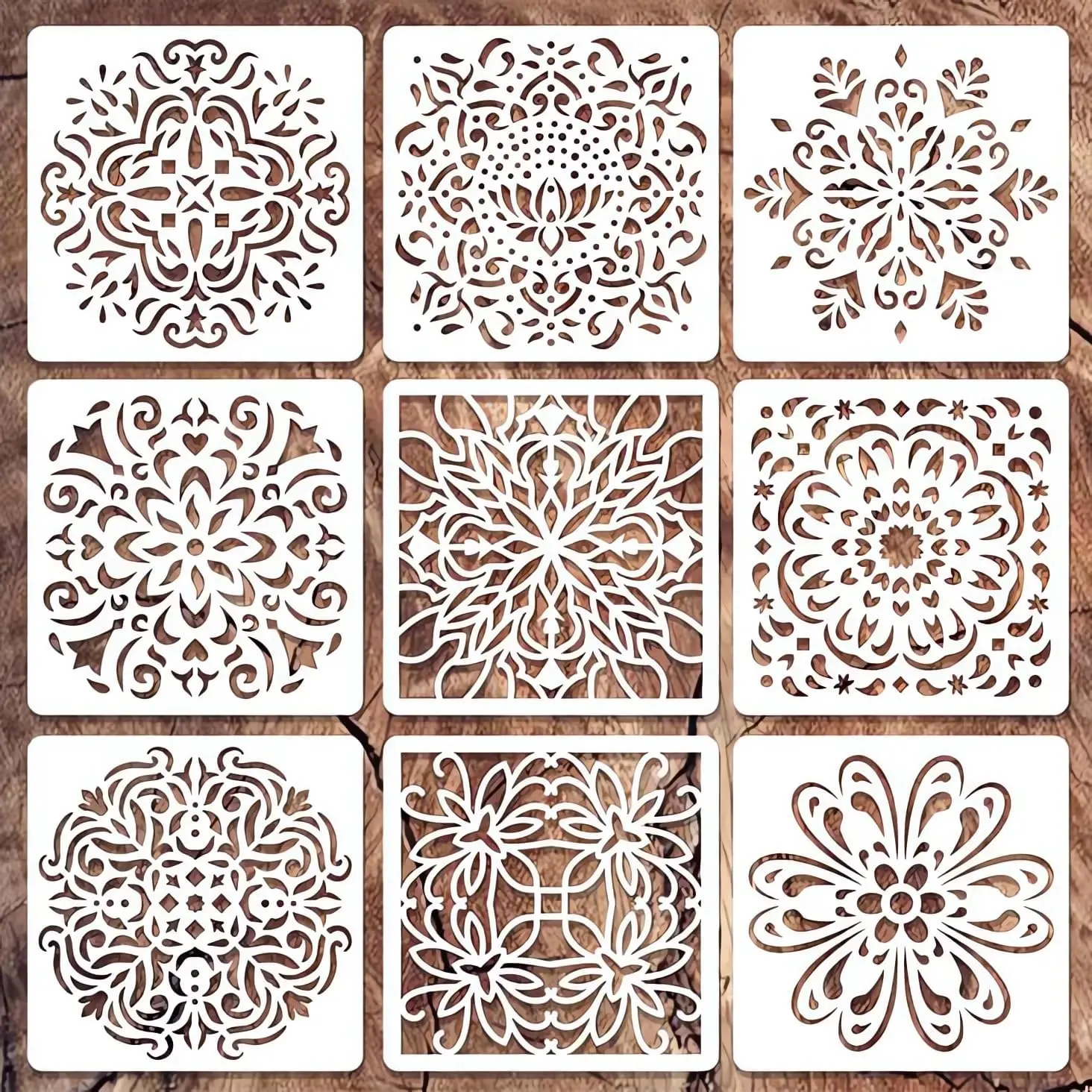 Mandala Stencils for Painting on Wood Wall Floor Furniture Tile Fabric, Small Rangoli Stencils for Rock Painting Home Decor (4 inch)
